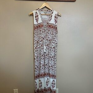 Floral Sleeveless midi Dress - Red and White